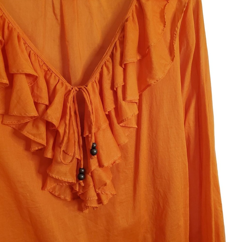 LRL Ralph Lauren Size XL Pullover Cotton V-neck Ruffle Bead Tie Puff Sleeve - Picture 4 of 8
